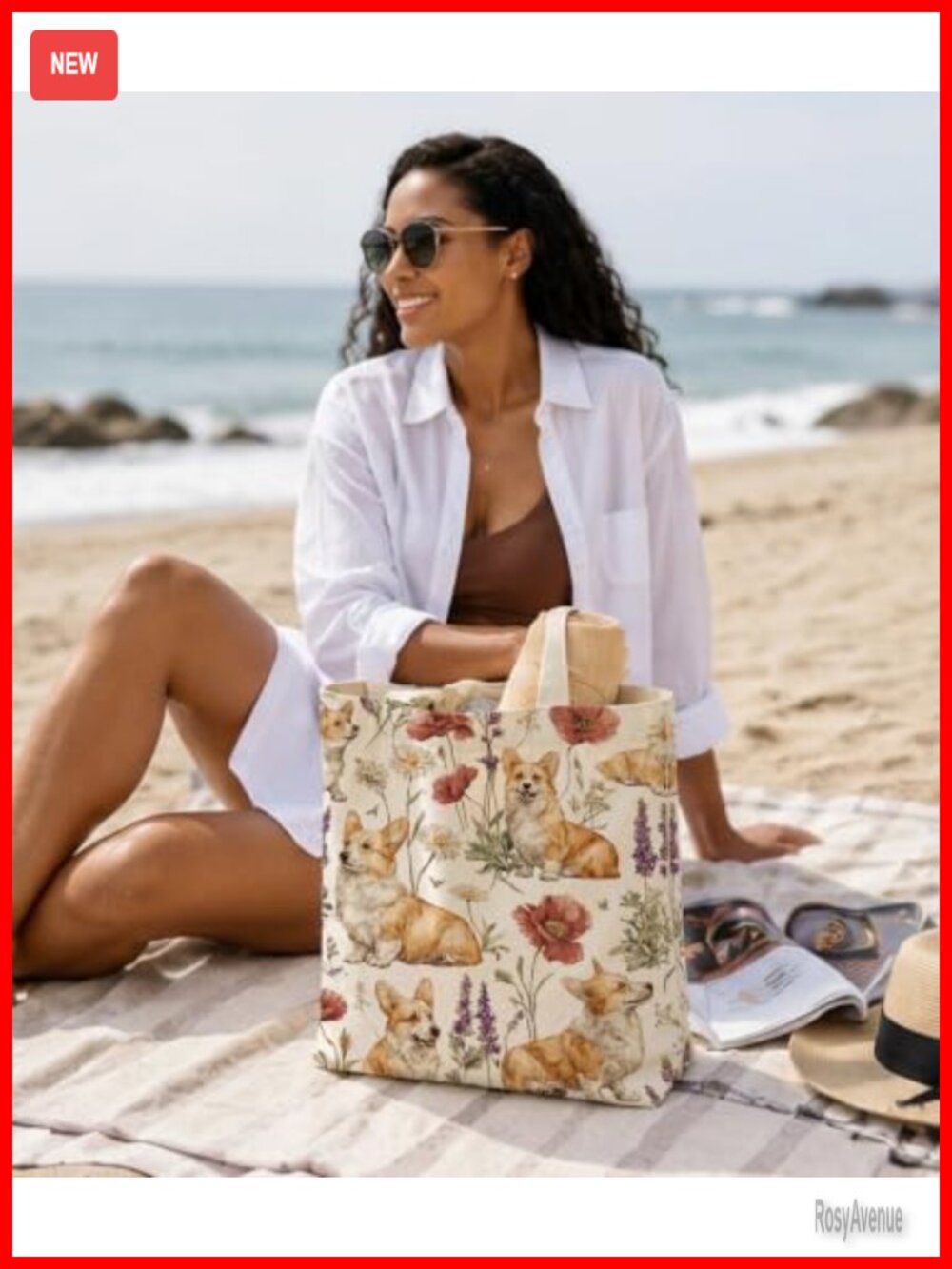 Dog Floral Canvas Tote Bag Large Shoulder Bag Dog Lover Gift - Picture 5 of 6